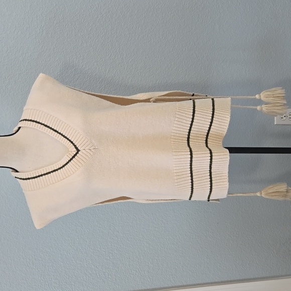 NWT FREE PEOPLE All Star Stripe Poncho Cream Knit Sweater Vest Dark Stripes OS - Picture 2 of 13